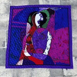Signed PICASSO Silk Scarf 34” Abstract Figure Large Square
